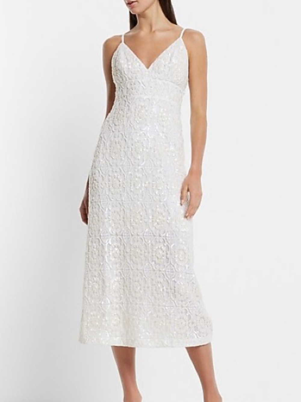 NWT express bridal ivory sequin embellished midi dress size 2